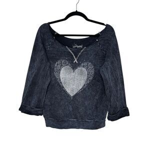 Hollywood Trash Women’s Large Off the Shoulder Sweater 3/4 Sleeve Heart